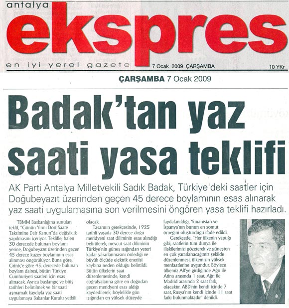 Antalya Ekspres - Badak'tan Yaz Saati Yasa Teklifi - 7 Ocak 2009