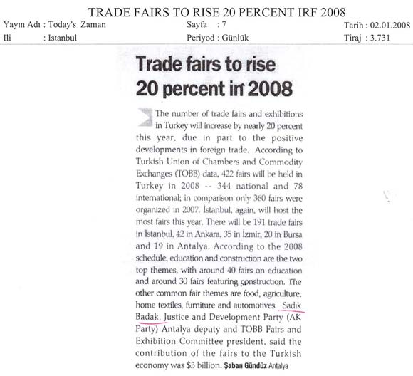 Today's Zaman - Trade fairs to Rise 20 percent in 2008 - 02 Ocak 2008