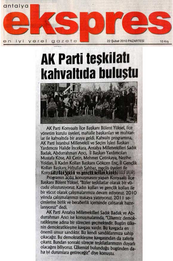Ekspres Gazetesi -AK Parti Teşkilatı Kahvaltıda Buluştu- 22 Şubat 2010
