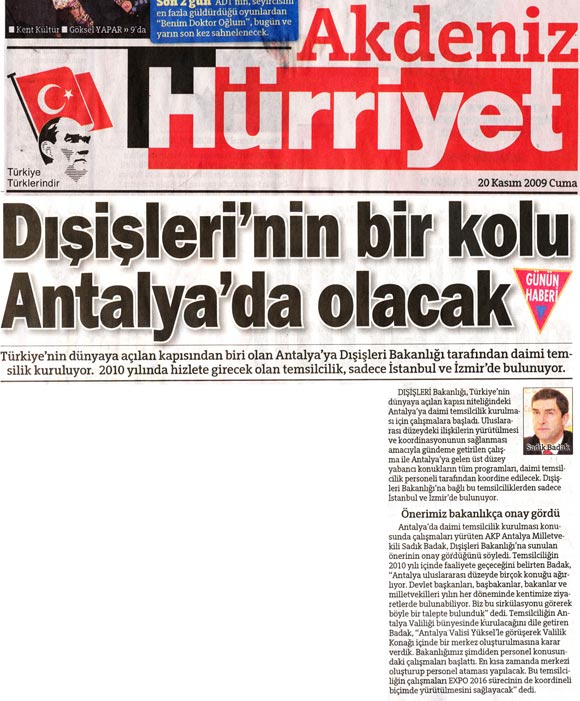 Hürriyet Akdeniz - Dışişleri'nin bir kolu Antalya'da olacak - 20 Kasım 2009