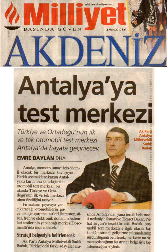Milliyet Akdeniz - Antalya'ya Test Merkezi - 2 Mart 2010