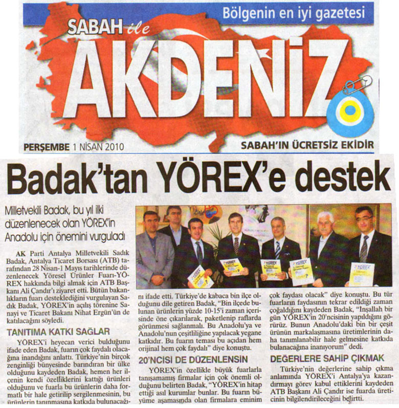 Sabah Akdeniz - Badak'tan YÖREX'e destek - 1 Nisan 2010