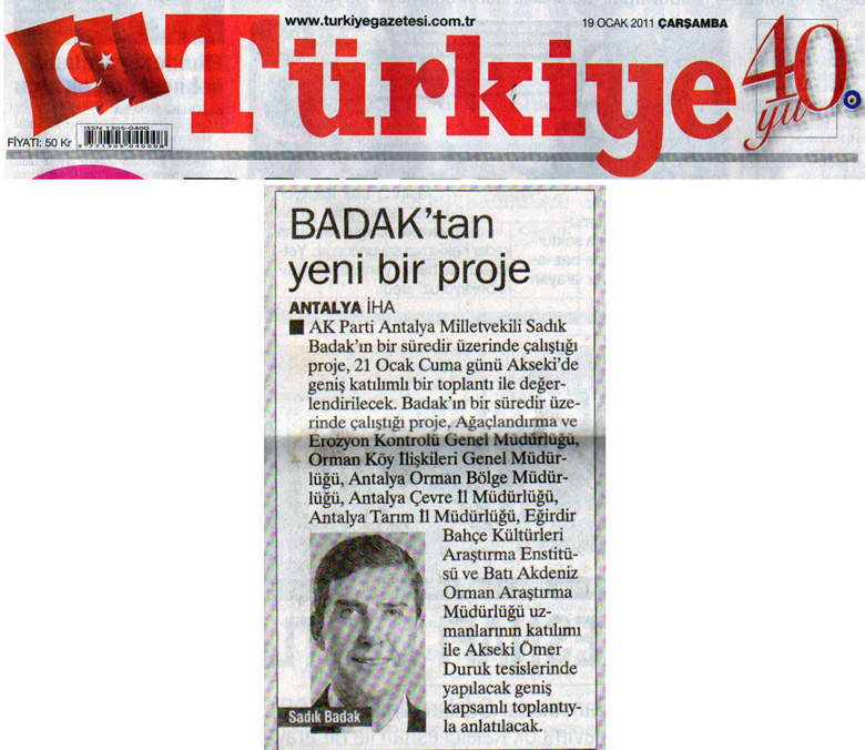 Türkiye Gazetesi - BADAK'tan yeni bir proje - 19 Ocak 2011