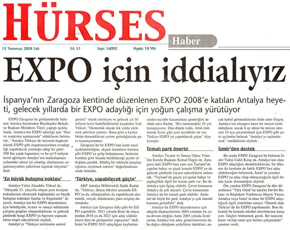 Hürses - EXPO için iddialıyız - 15 Temmuz 2008