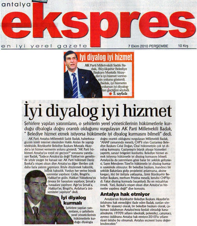 Ekspres Gazetesi  - İyi diyalog iyi hizmet - 7 Ekim 2010