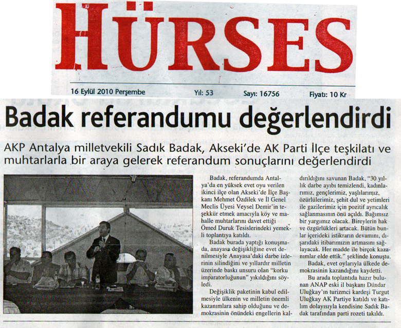 Hürses - Badak referandumu değerlendirdi - 16 Eylül 2010