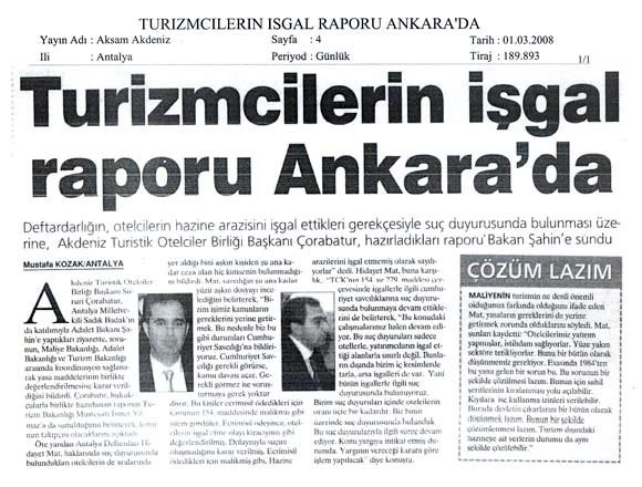 Akşam Akdeniz - Turizmcilerin İşgal Raporu Ankara'da - 01 Mart 2008