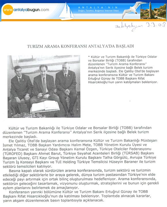 Antalya Bugün - Turizm Arama Konfreansı Antalya'da Başladı - 3 Mart 2008