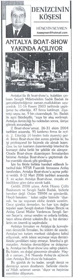 Antalya Ekspres - Antalya BoatShow Yakında - 16 Mart 2008