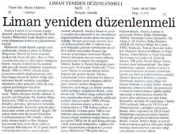 Beyaz Akdeniz - Liman Yeniden Düzenlenmeli - 8 Mart 2008