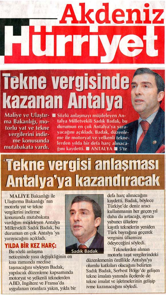 Hürriyet Akdeniz - Tekne Vergisinde Kazanan Antalya - 14 Nisan 2008