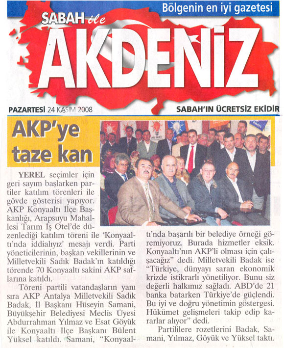 Sabah Akdeniz - AKP'ye Taze Kan - 24 Kasım 2008