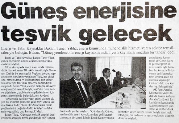 Antalya Ekspres - Güneş Enerjisine Teşvik Gelecek - 16 Mayıs 2009