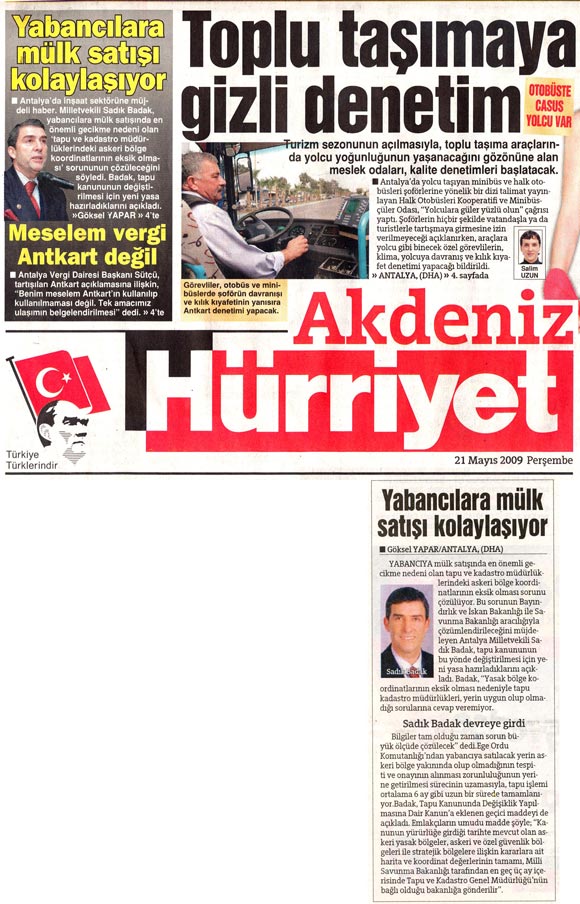 Hürriyet Akdeniz - Yabancılara Mülk Satışı Kolaylaşıyor - 21 Mayıs 2009