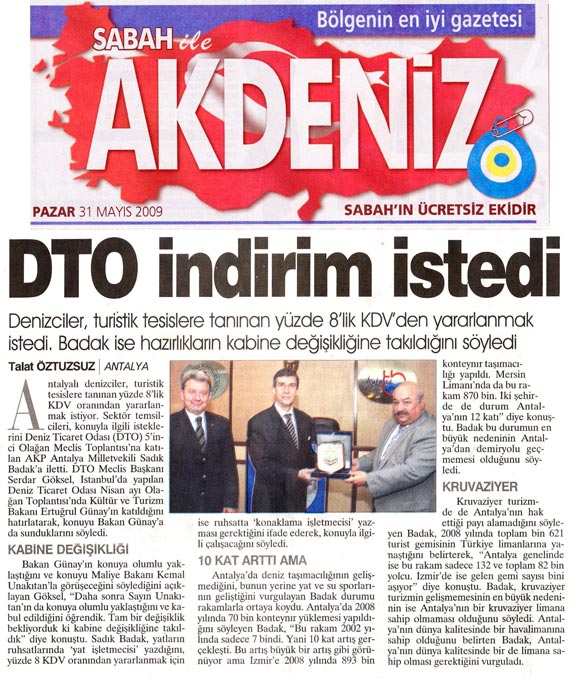 Sabah Akdeniz - DTO İndirim İstedi - 31 Mayıs 2009