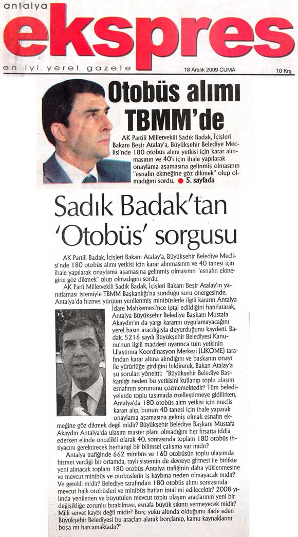 Ekspres - Sadık Badak'tan Otobüs Sorgusu - 18 Aralık 2209