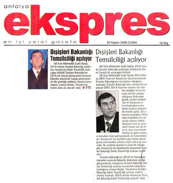 Ekspres - Dışişleri Bakanlığı Temsilciliği Açılıyor - 20 Kasım 2009