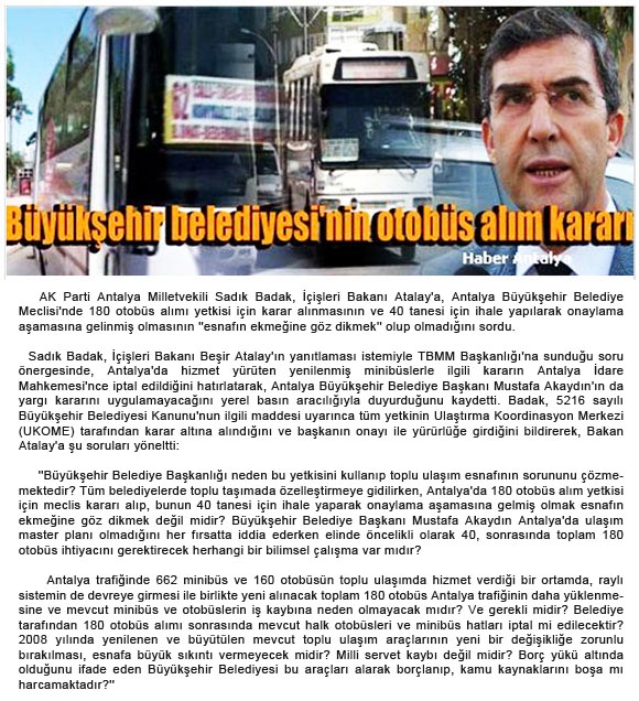 Haber Antalya Gazetesi - Büyükşehir Belediyesi'nin otobüs alım kararı - 17 Aralık 2009