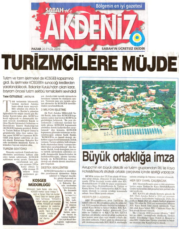 Sabah Akdeniz - Turizmcilere Müjde - 20 Eylül 2009