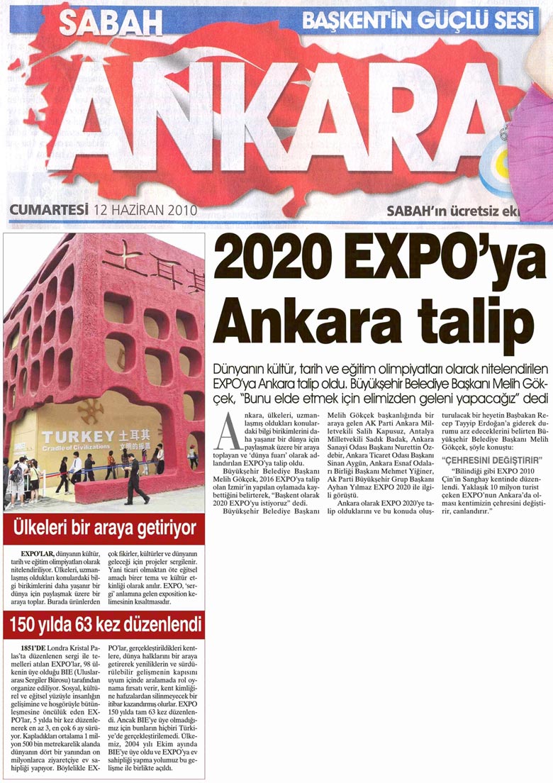 Sabah Ankara - 2020 EXPO'ya Ankara Talip - 12 Haziran 2010