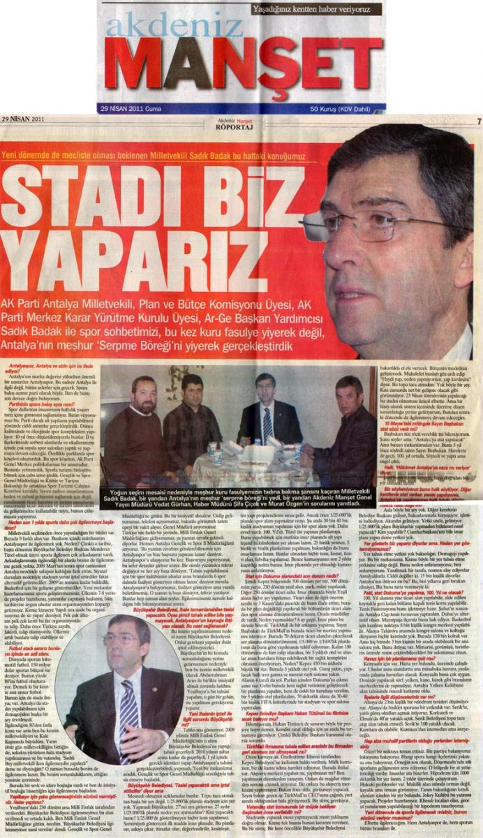 Akdeniz Manşet - STADI BİZ YAPARIZ - 29 Nisan 2011