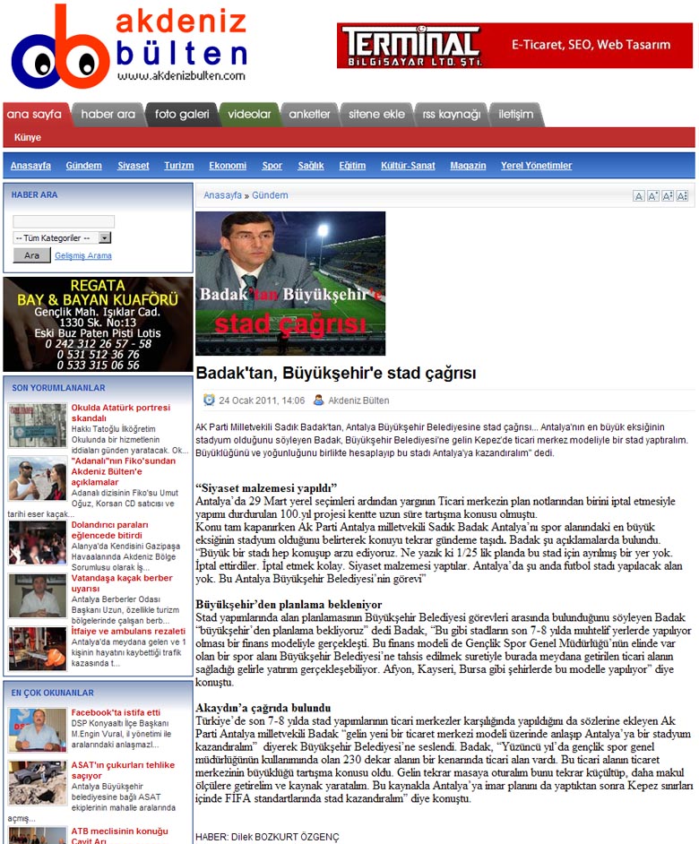 www.akdenizbulten.com - Badak'tan Büyükşehir'e stad çağrısı - 24 Ocak 2011
