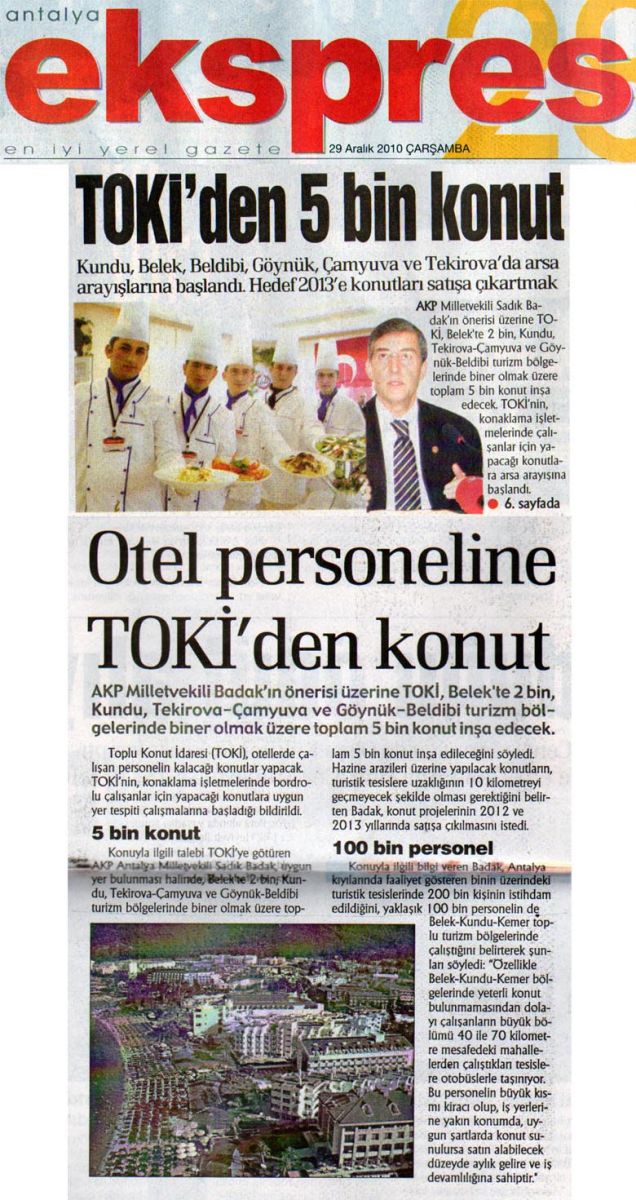 Ekspres - Otel personeline TOKİ'den konut - 29 Aralık 2010