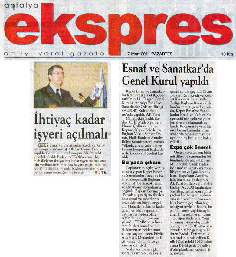 Ekspres - İhtiyaç kadar işyeri açılmalı -7 Mart 2011