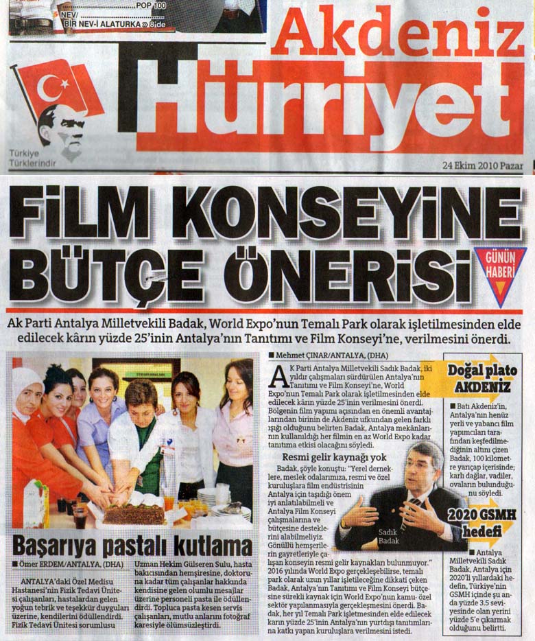 Hürriyet Akdeniz - FİLM KONSEYİNE BÜTÇE ÖNERİSİ - 24 Ekim 2010