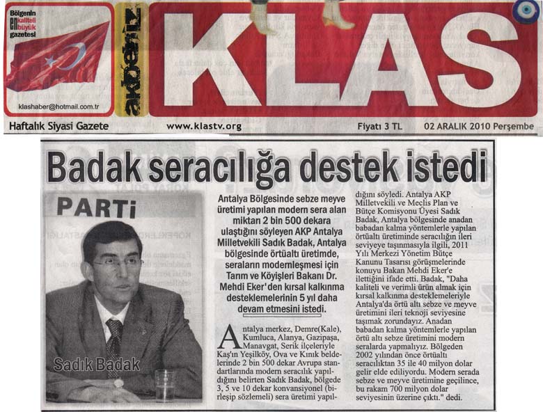 KLAS - Badak seracılığa destek istedi - 2 Aralık 2010