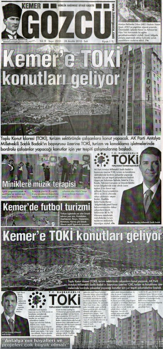 Kemer Gözcü - Kemer'e TOKİ konutları geliyor - 28 Aralık 2010