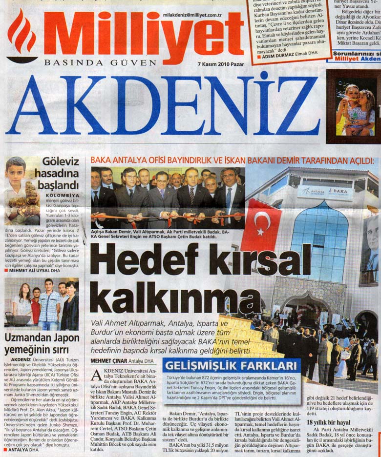 Milliyet Akdeniz - Hedef kırsal kalkınma - 7 Kasım 2010