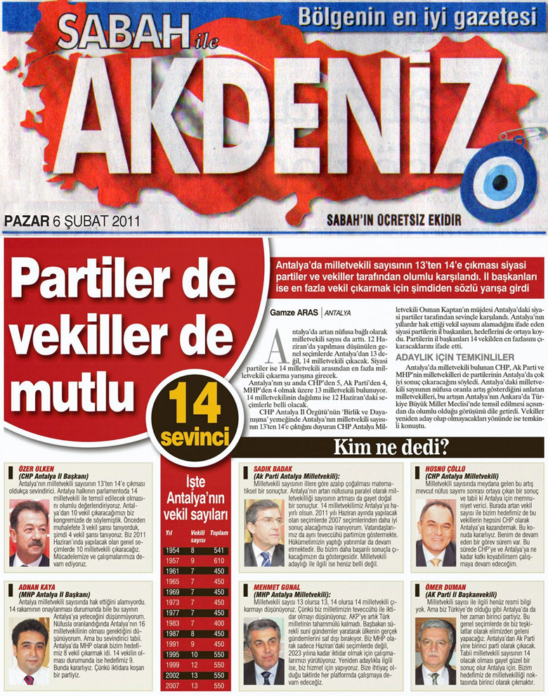 Sabah Akdeniz - Partiler de vekiller de mutlu- 6 Şubat 2011