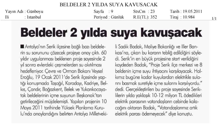 GÜNBOYU - Beldeler 2 yılda suya kavuşacak - 19 Mayıs 2011