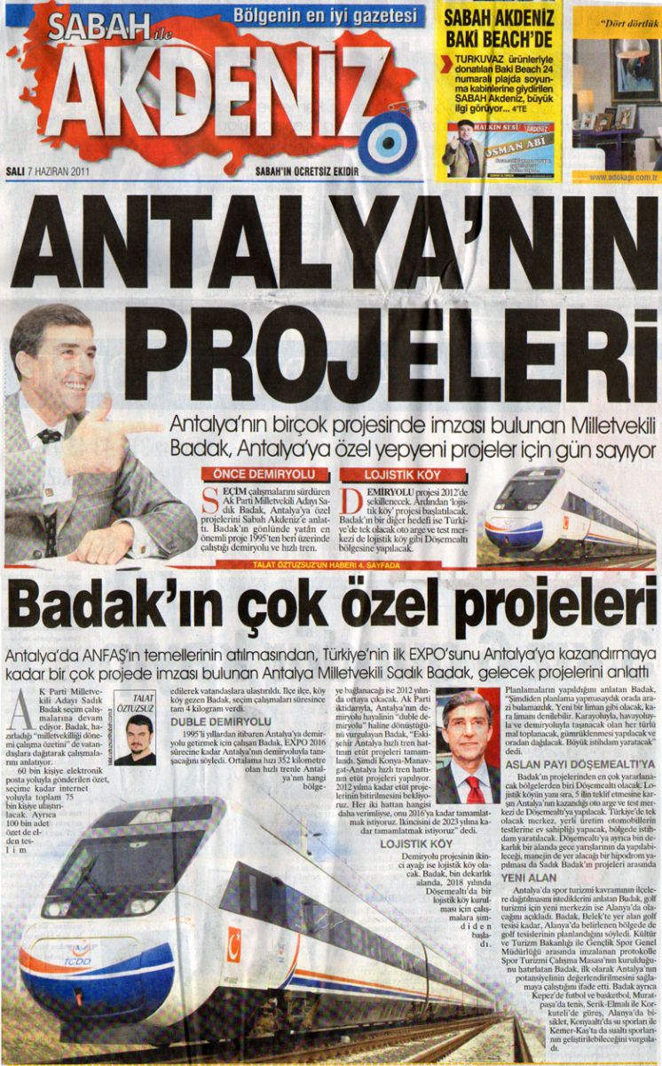 Sabah Akdeniz - Antalya'nın Projeleri - 7 Haziran 2011