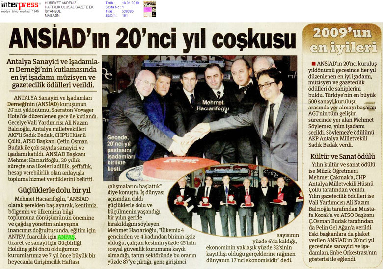 Hürriyet Akdeniz - ANSİAD'ın 20'inci yıl coşkusu - 18 Ocak 2010