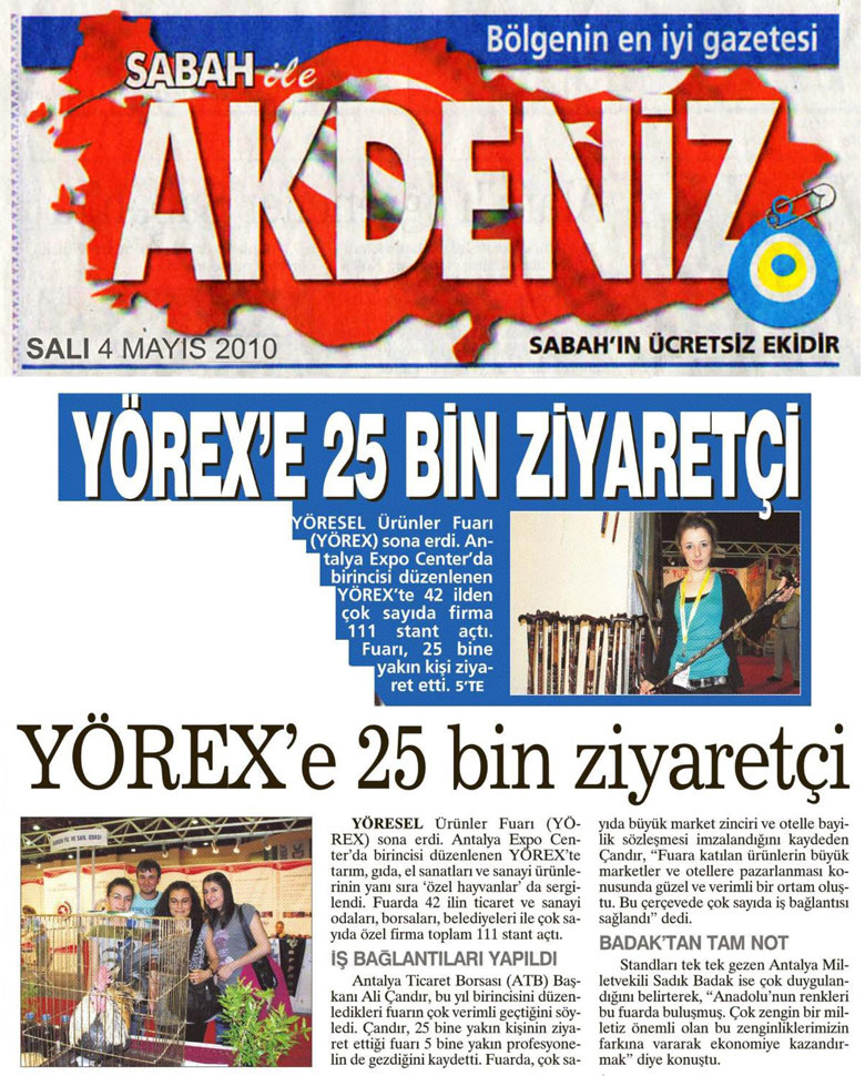 Sabah Akdeniz - YÖREX'e 25 bin ziyaretçi - 4 Mayıs 2010