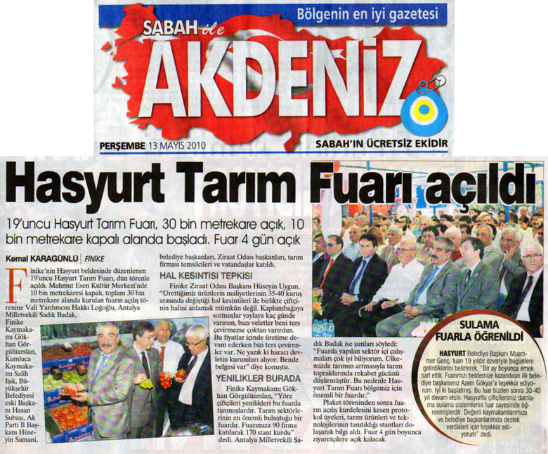 Sabah Akdeniz - Hasyurt Tarım Fuarı Açıldı - 13 Mayıs 2010
