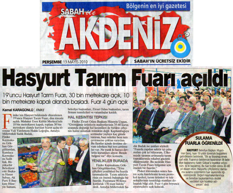 Sabah Akdeniz - Hasyurt Tarım Fuarı Açıldı - 13 Mayıs 2010