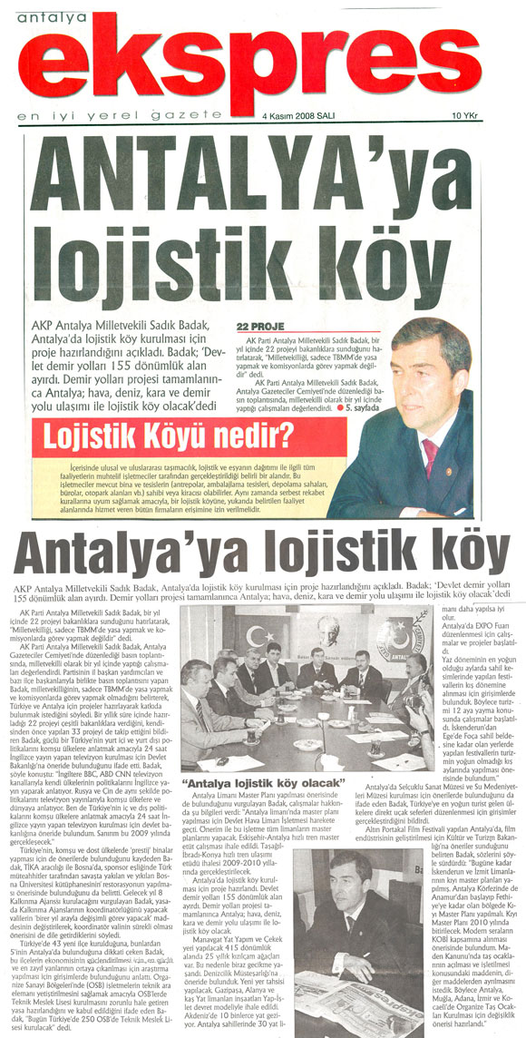 Antalya Ekspres - Antalya'ya Lojistik Köy - 4 Kasım 2008