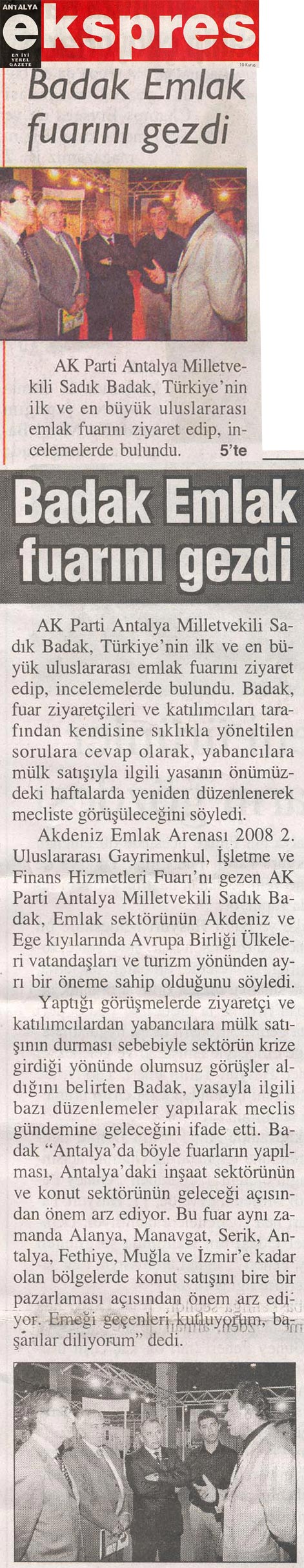 Antalya Ekspres - Badak Emlak Fuarını Gezdi - 10 Mayıs 2008