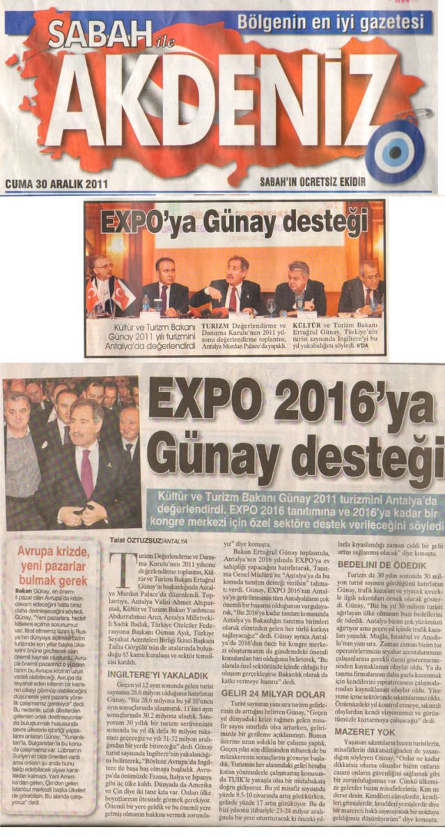 Sabah Akdeniz - EXPO'ya Günay Desteği - 30 Aralık 2011