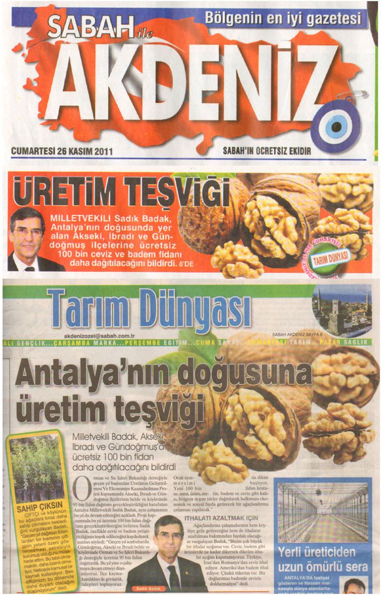 Sabah Akdeniz - Antalya'nın Doğusuna Üretim Teşviği - 26 Kasım 2011