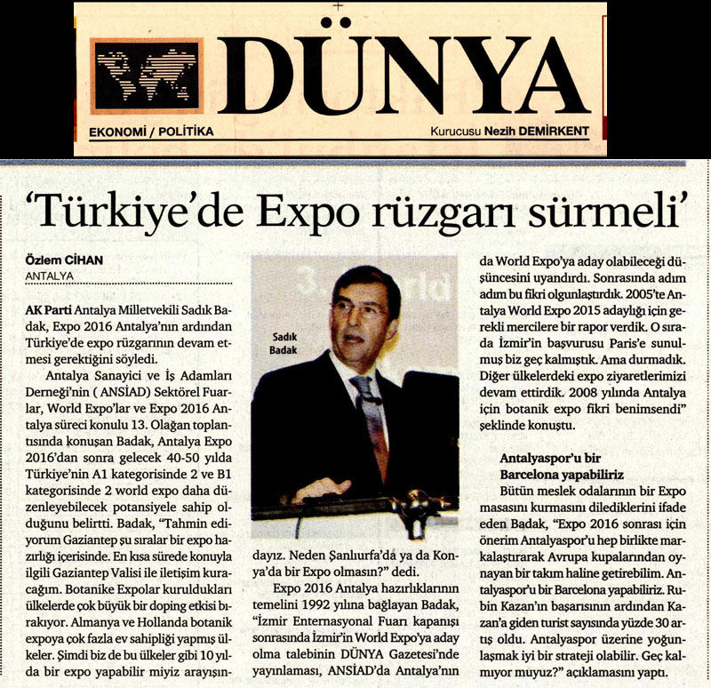 Dünya - Türkiye'de Expo Rüzgarı Sürmeli - 13 Eylül 2012