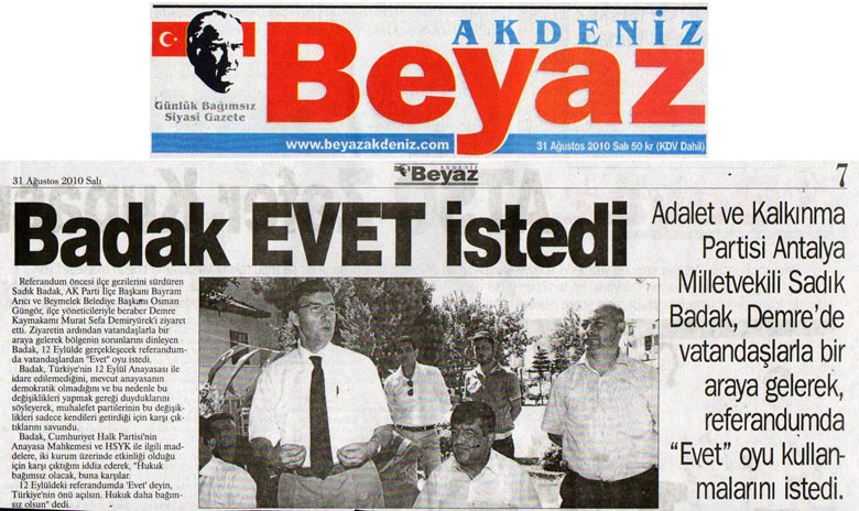 Beyaz Gazetesi - Badak EVET İstedi - 31 Ağustos 2010