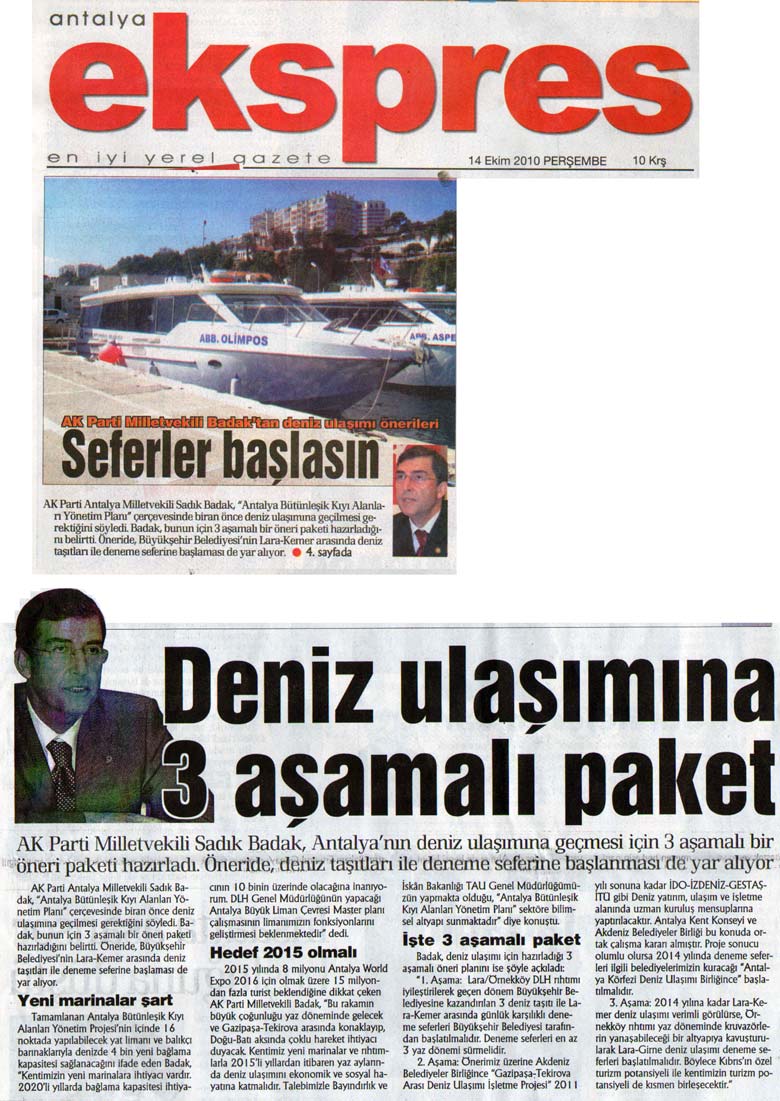Ekspres Gazetesi - Deniz ulaşımına 3 aşamalı paket - 14 Ekim 2010