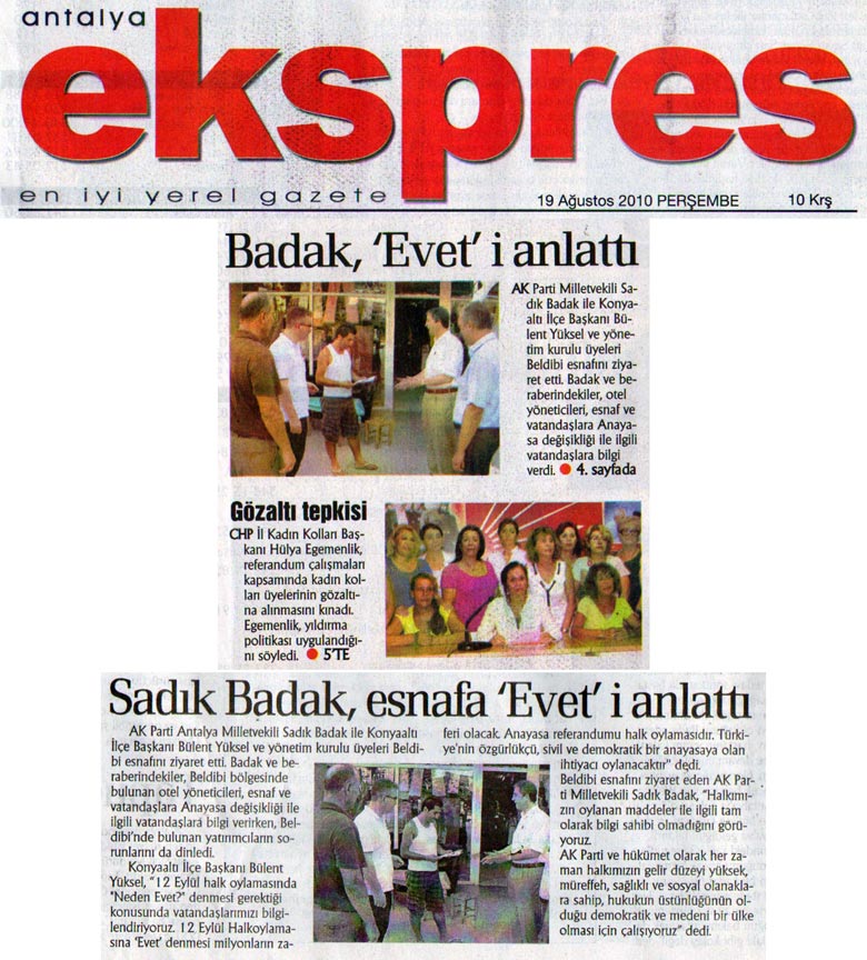 Ekspres Gazetesi - Badak 'Evet'i anlattı - 19 Ağustos 2010
