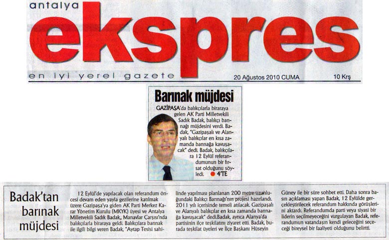 Ekspres Gazetesi - Badak'tan barınak müjdesi - 20 Ağustos 2010