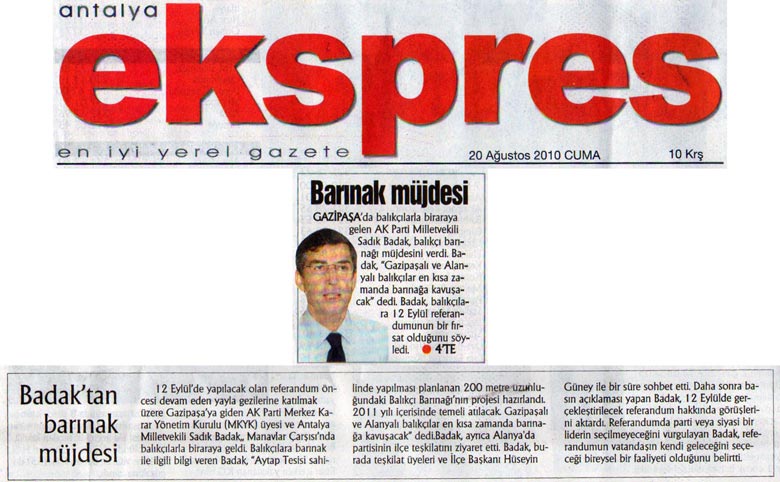 Ekspres Gazetesi - Badak'tan barınak müjdesi - 20 Ağustos 2010
