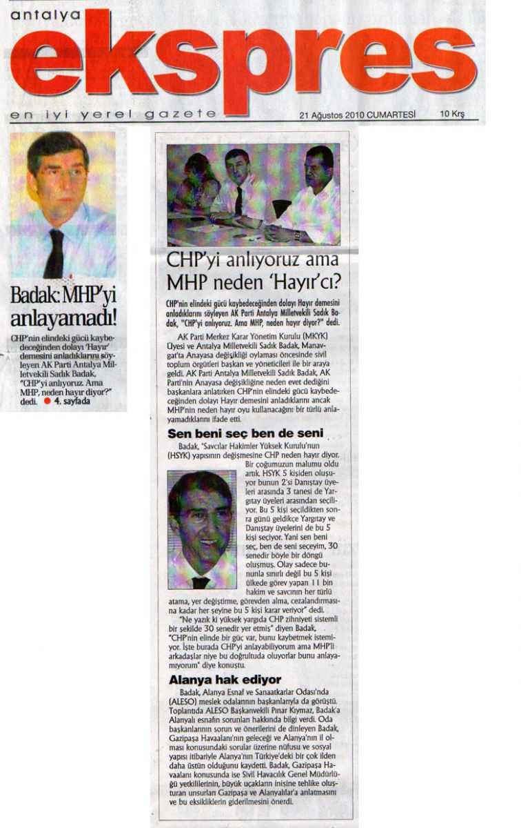 Ekspres Gazetesi - Badak MHP'yi anlayamadı - 21 Ağustos 2010